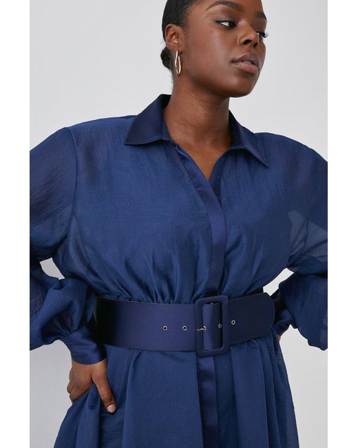 Coast Blue Plus Size Premium Belted Organza Midi Shirt Dress