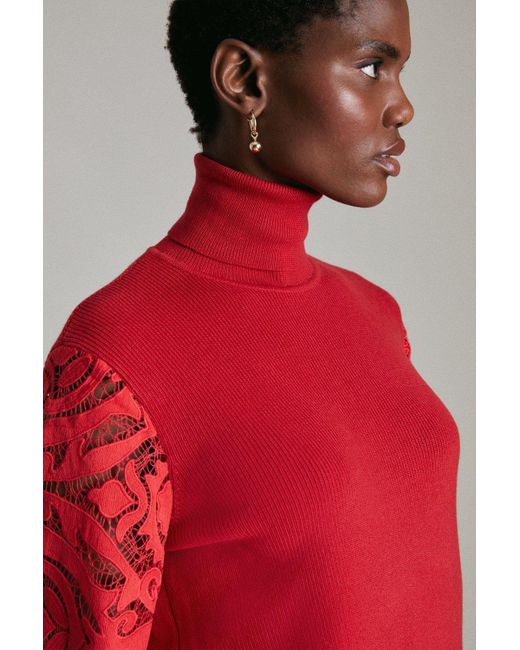 Karen Millen Red Lace Sleeve Knitted Jumper