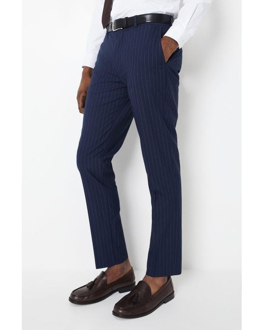 Burton Blue Navy Fine Stripe Suit Trouser for men