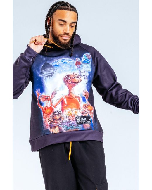 Hype Blue X E.t Graphic Print Pullover Hoodie for men