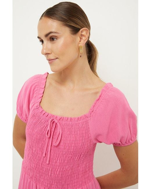 Dorothy Perkins Petite Pink Shirred Bodice Midi Dress