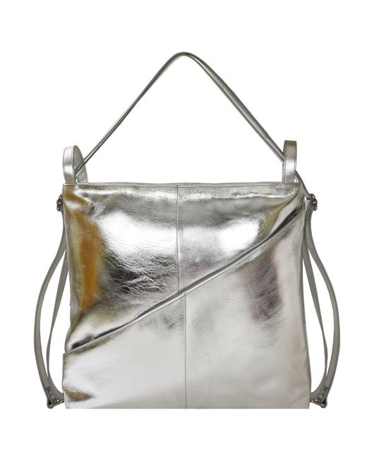 Sostter Gray Silver Metallic Leather Convertible Tote Backpack