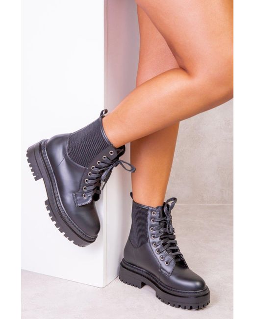 Where's That From Black 'heather' Chunky Lace Up Ankle Boots