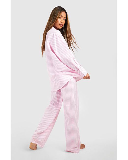 Boohoo Pink Cotton Pinstripe Pajama Pants