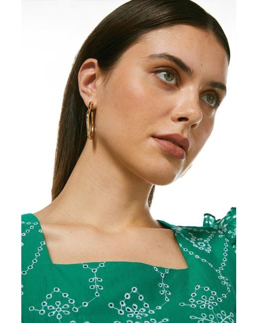 Karen Millen Green Embroidered Puff Sleeve Woven Crop Top