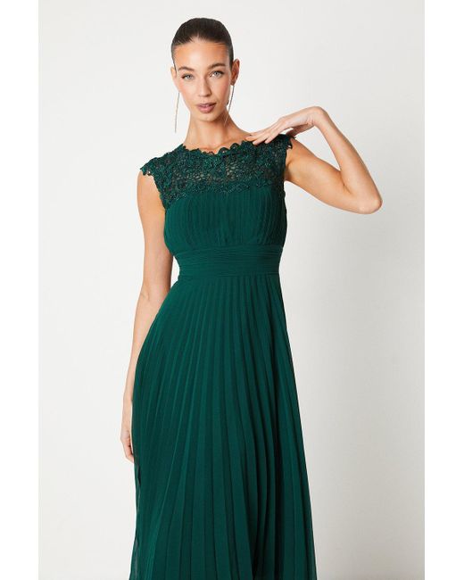 Coast Green Lace Top Pleated Skirt Midi Dress