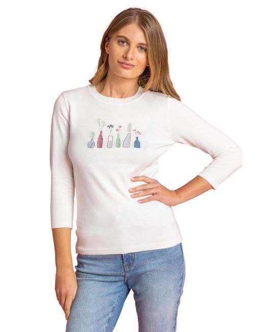 Roman White Floral Motif Embroidered Jumper