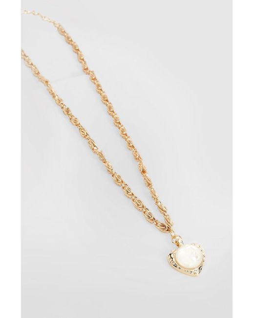Boohoo White Pearl Heart Pendant Statement Necklace