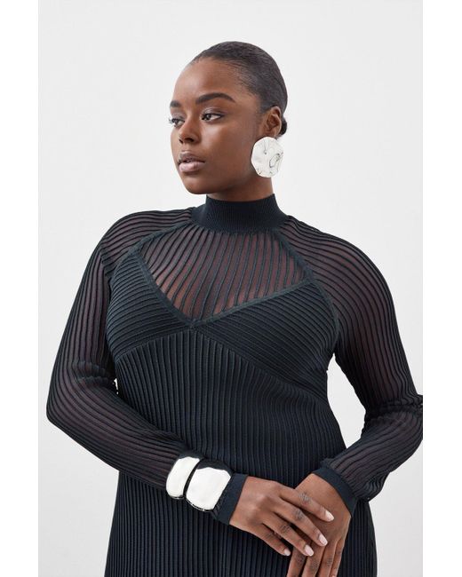 Karen Millen Black Plus Size Viscosesheer Knit Column Midaxi Dress