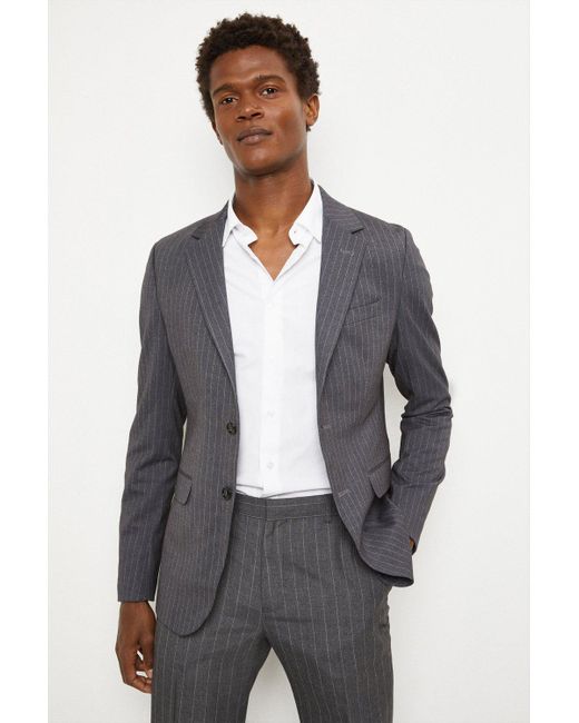 Burton Gray Slim Fit Grey Stripe Jersey Suit Jacket for men
