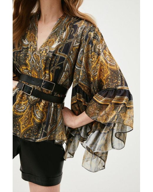 Karen Millen Black Baroque Placed Woven Drama Kimono Top