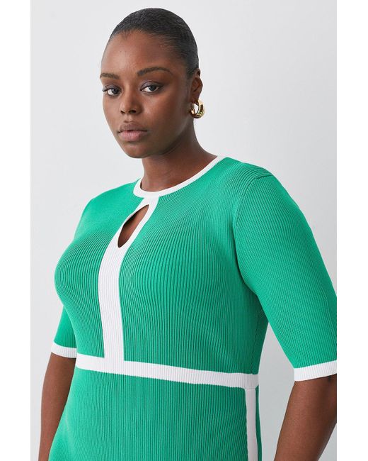 Karen Millen Green Plus Size Rib Cut Out Midi Dress