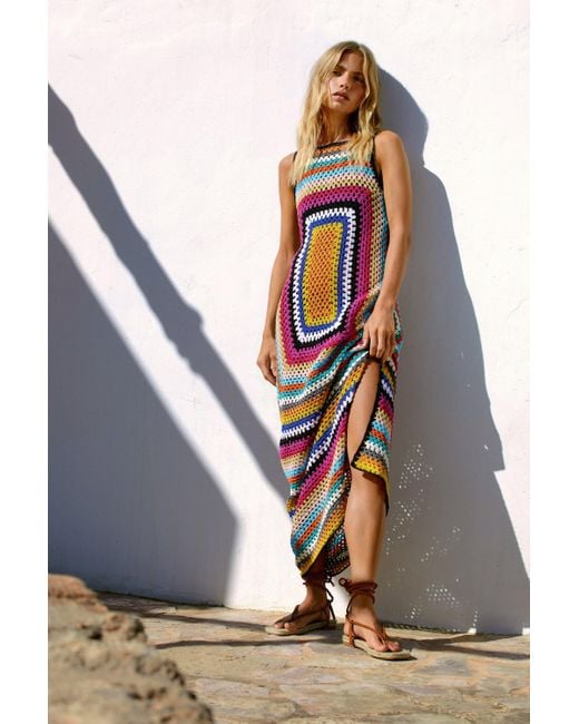 Warehouse Multicolor Crochet Maxi Dress
