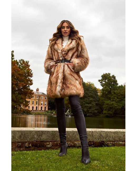 Karen Millen Natural Lydia Millen Tipped Faux Fur Long Coat