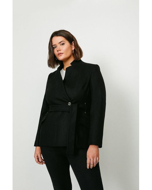 Karen Millen Black Plus Size Investment Notch Neck Short Coat