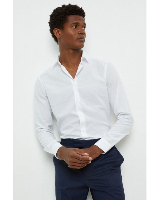 Burton White Skinny Fit Long Sleeve Easy Iron Shirt for men