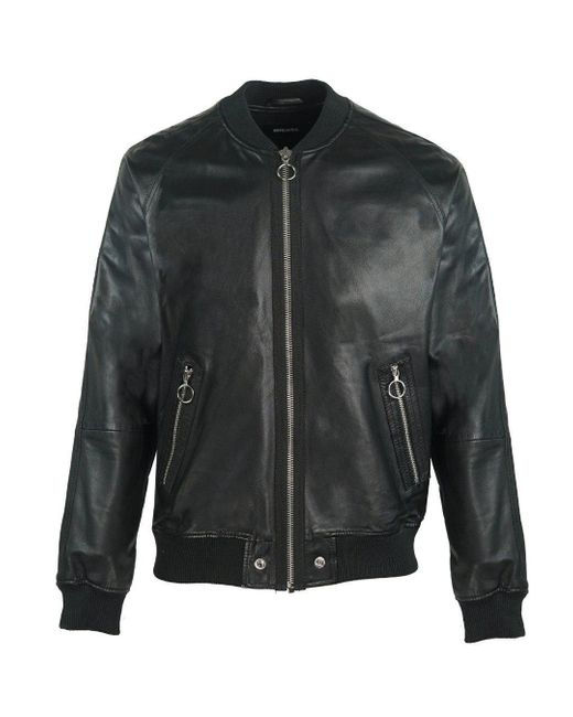DIESEL L-pins Black Leather Bomber Jacket for men