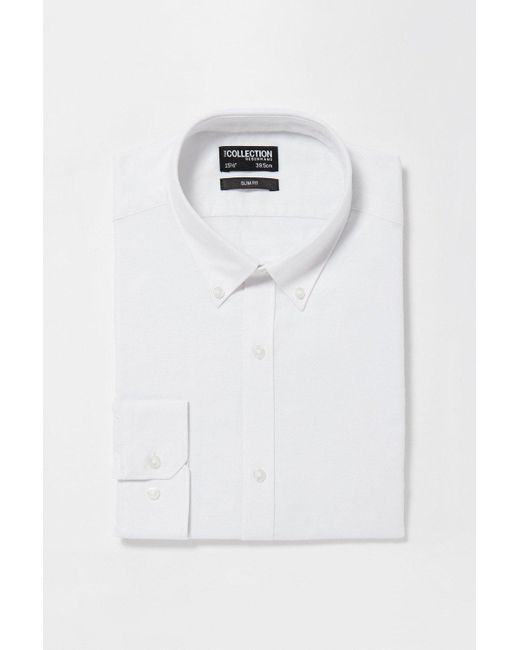 DEBENHAMS White Long Sleeve Slim Fit Oxford Shirt for men