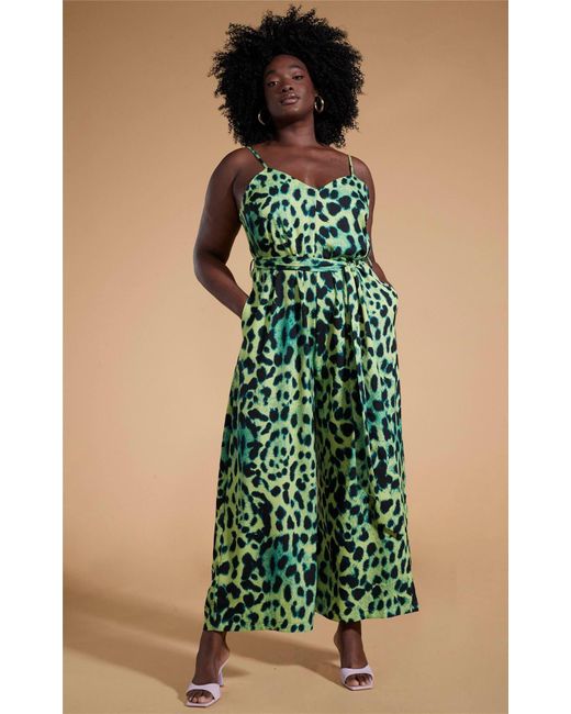 Dancing Leopard Green Gabriella Leopard Print Jumpsuit Stylish Spaghetti Strap Playsuit
