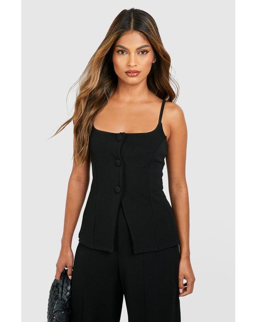 Boohoo Black Jersey Crepe Button Front Longline Top