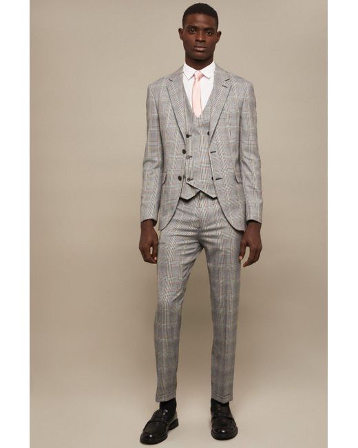 Burton Natural Slim Fit Grey Highlight Check Suit Waistcoat for men