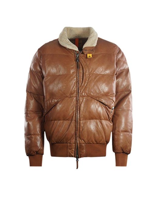 Parajumpers Alf Leather Clay Brown Distressed Leather Bomber Jacket for men