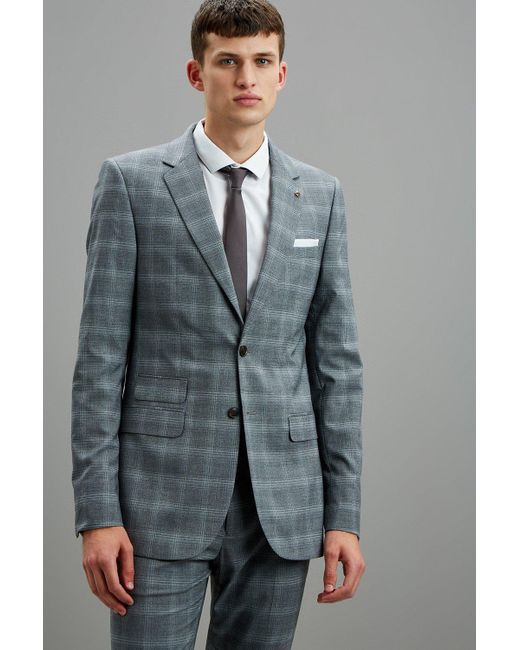 Burton Gray Skinny Fit Grey Fine Check Suit Jacket for men