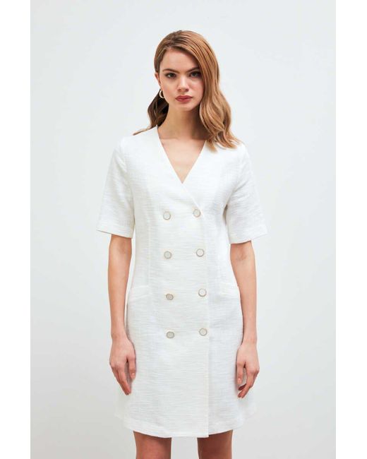 GUSTO White Tweed Double-breasted Blazer Dress