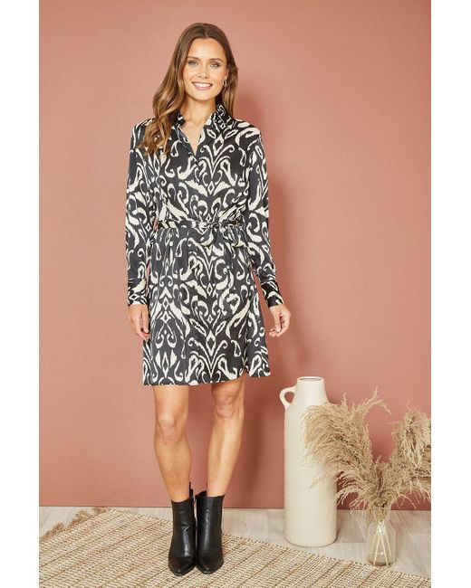 Mela Blue Black Ikat Print Shirt Dress