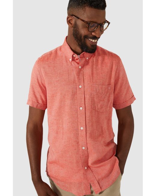 MAINE Red Short Sleeve Cotton Linen Shirt for men