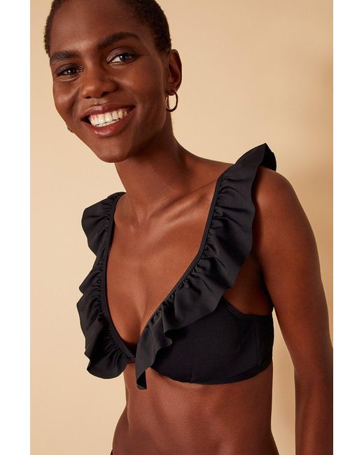 Accessorize Black Exaggerated Ruffle Bikini Top
