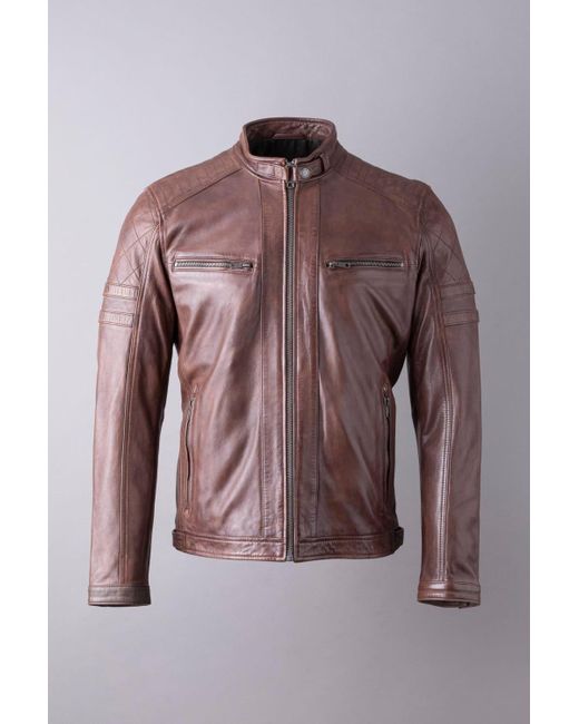 Lakeland Leather Brown 'charlie' Leather Jacket With Tonal Stripe for men