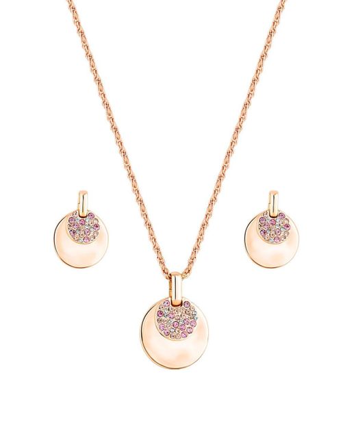 Mood Metallic Rose Gold Pink Pave Double Disc Pendant And Earring Set