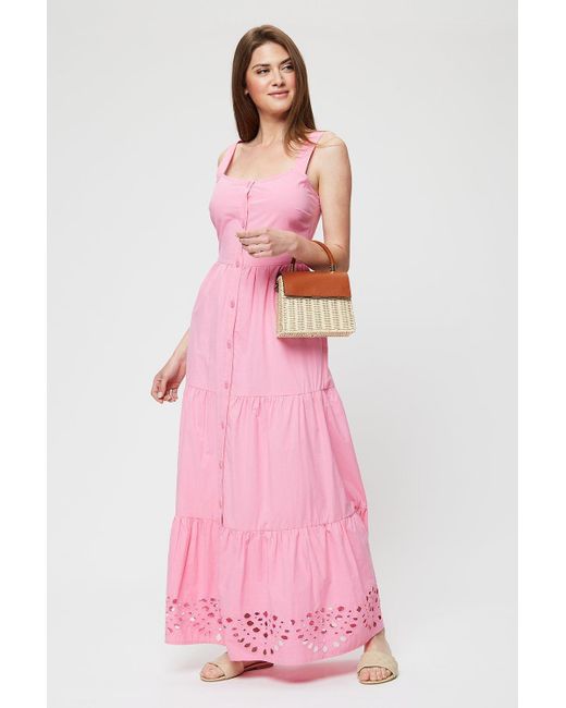 Dorothy Perkins Tall Pink Button Cut Work Midaxi Dress