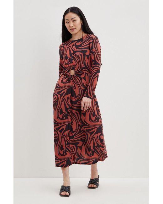 Dorothy Perkins Red Tall Printed Ring Detail Cut Out Midi Dress