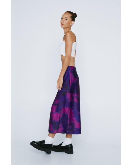 Nasty Gal Purple Petite Tie Dye Print Satin Midi Slip Skirt