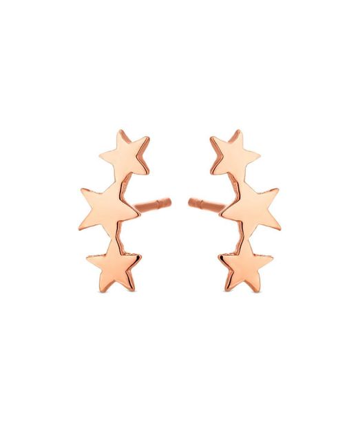 Simply Silver Pink 14ct Rose Gold Plated Sterling Silver Star Climber Earrings