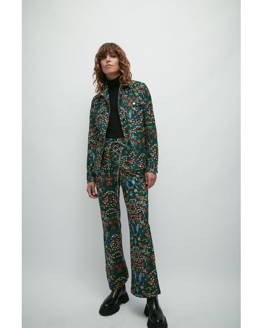 Warehouse Green Wh X William Morris Society Floral Print Cord Belted Jacket