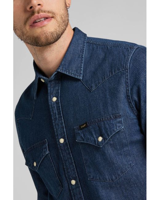 Lee Jeans Blue Ls Regular Western Shirt Mid Stone for men