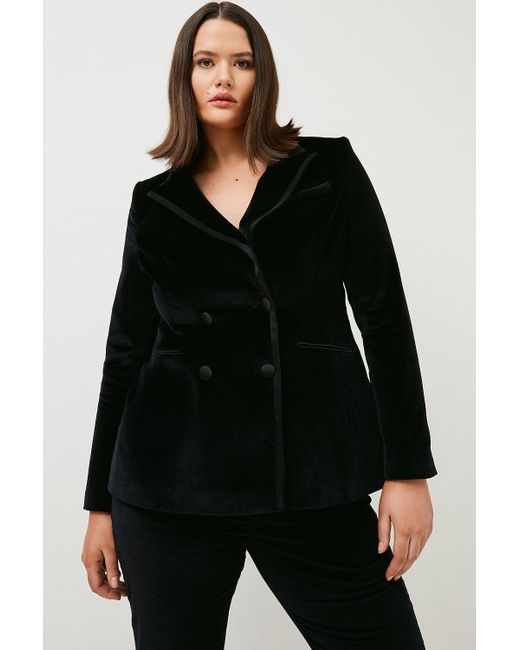 Karen Millen Black Plus Size Italian Stretch Velvet Blazer Jacket
