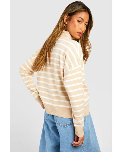 Boohoo Blue Half Zip Stripe Sweater