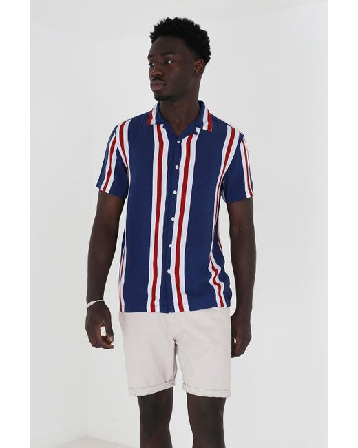 Brave Soul Blue 'rhine' Short Sleeve Stripe Shirt for men