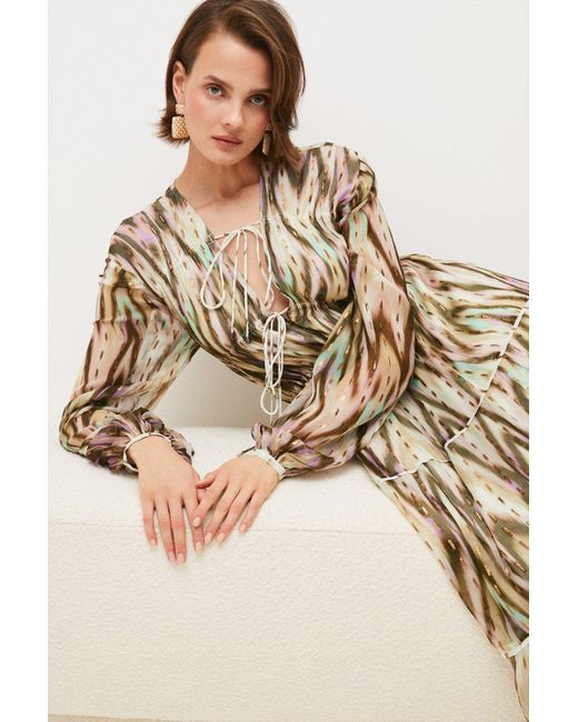 Karen Millen Natural Metallic Viscose Woven Maxi Dress