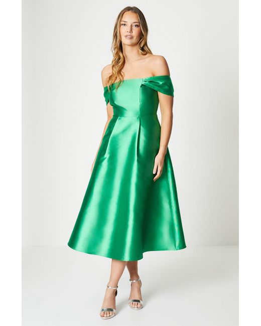 Coast Green Bardot Strap Twill Midi Dress