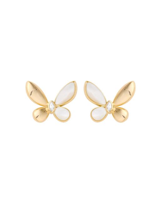 Jon Richard Metallic Gold Plated Polished And Mother Of Pearl Butterfly Stud Earrings