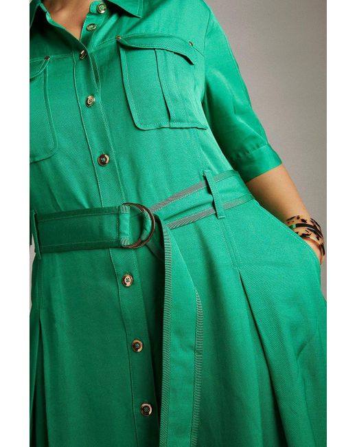 Karen Millen Green Plus Size Linen Woven Viscose Shirt Dress
