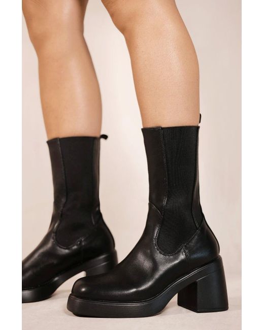 Where's That From Black 'lainey' Mid High Block Heel Ankle Boots With Knitted Sock