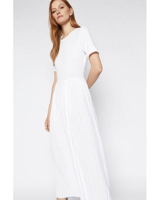 Warehouse White Pleated T-shirt Midi Dress
