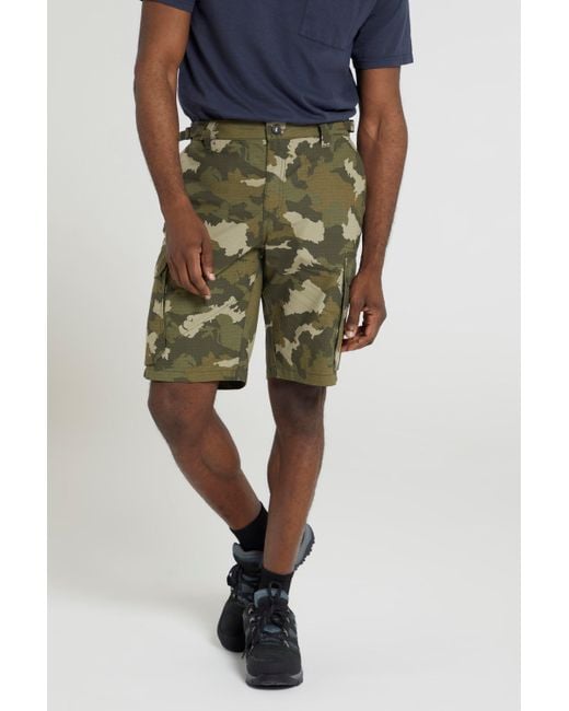 Mountain Warehouse Green Prospect Ripstop Camo Cargo Shorts Casual Half Pants for men