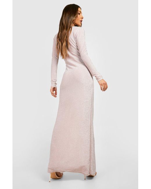 Boohoo Pink Glitter Long Sleeve Wrap Maxi Dress